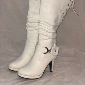 White Leather Lace Up Boots